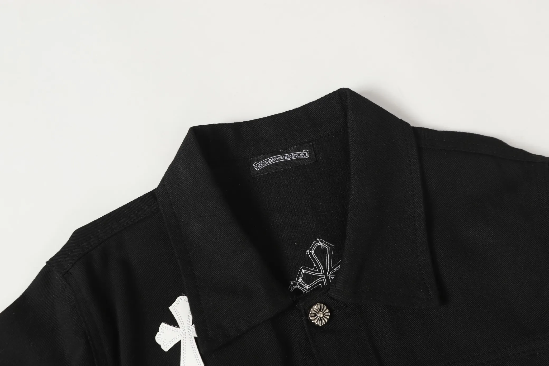 P320 Chrome Hearts 25ss leather cross-piece embroidered shirt denim jacket Color: Picture color Size: M- 3XL